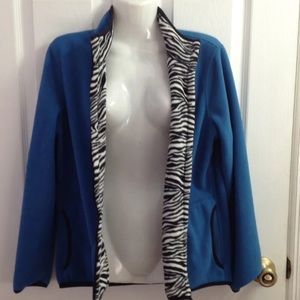 Reversible plush jacket, Zebra/blue Med